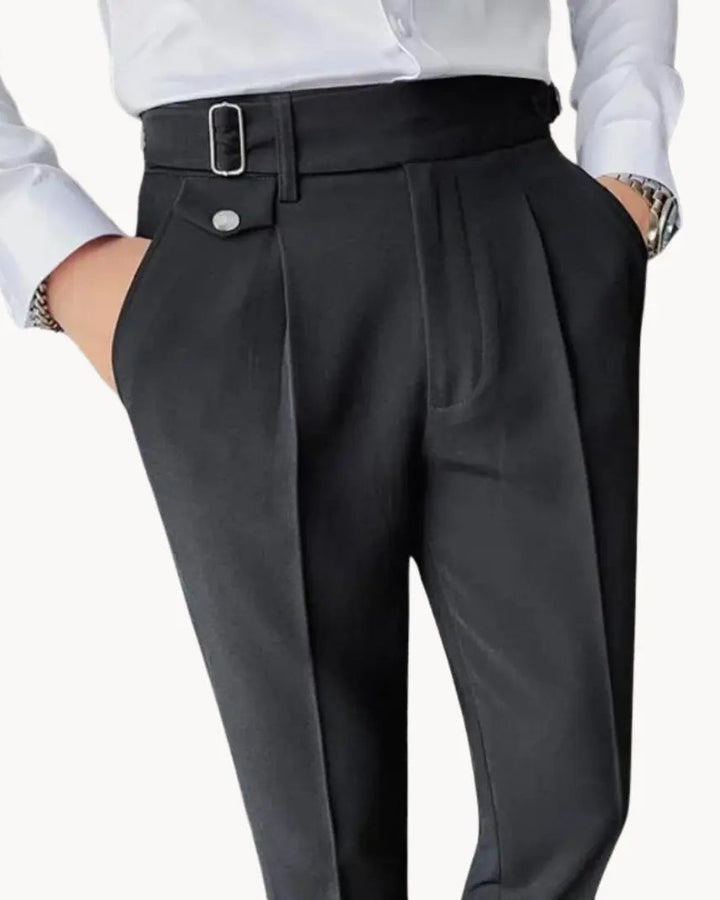 Pleated Trousers with Adjustable Waistband for Men