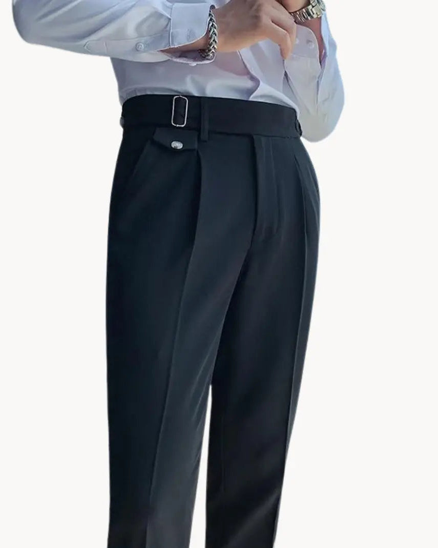 Pleated Trousers with Adjustable Waistband for Men