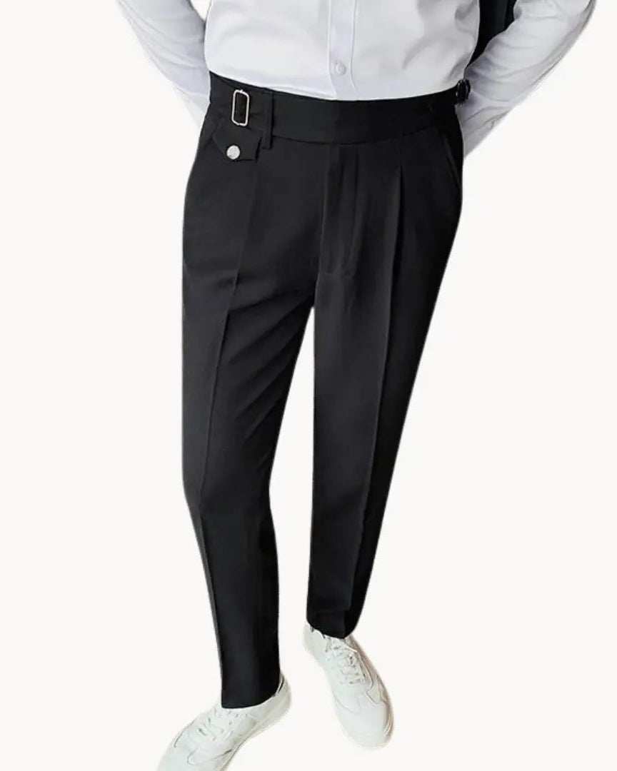 Pleated Trousers with Adjustable Waistband for Men