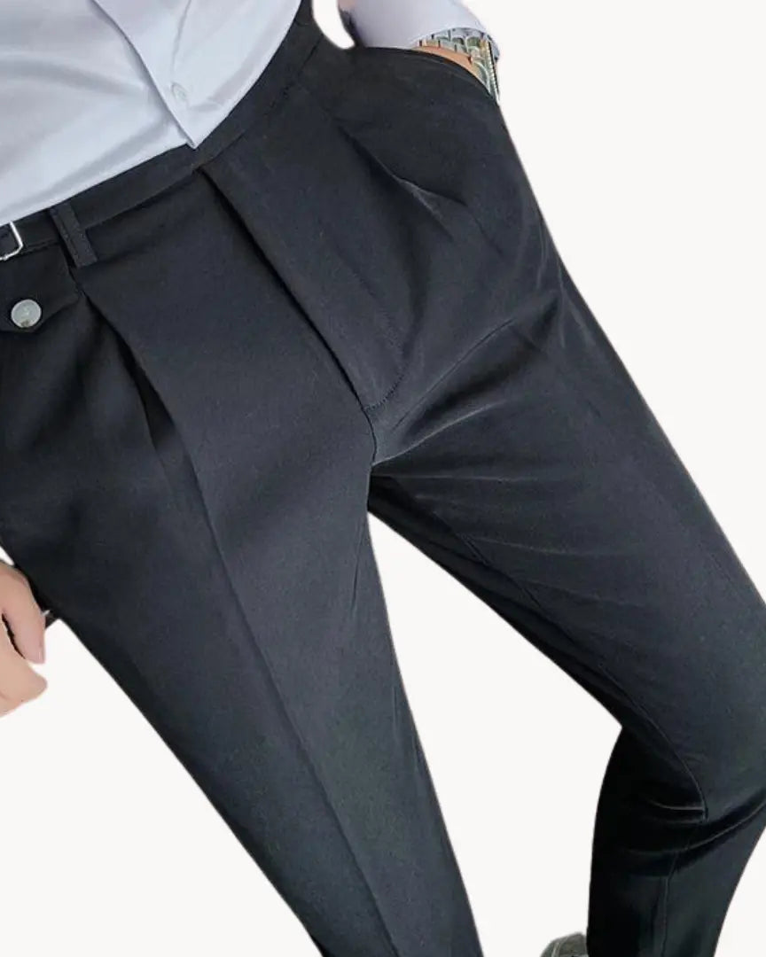 Pleated Trousers with Adjustable Waistband for Men