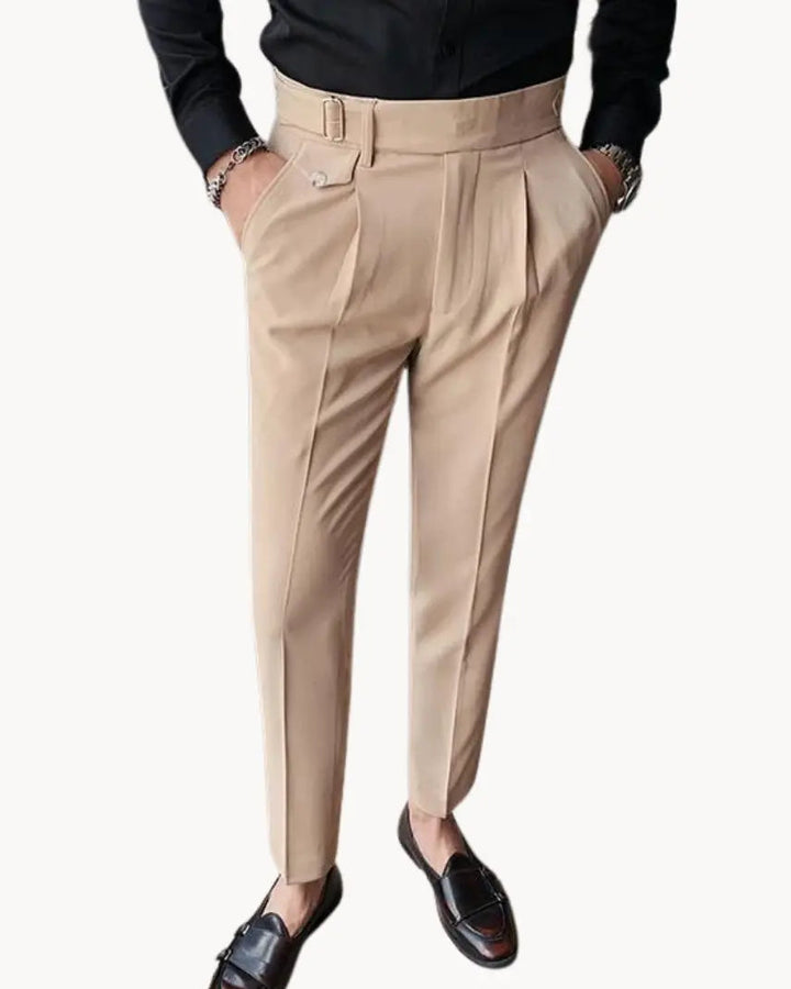 Pleated Trousers with Adjustable Waistband for Men