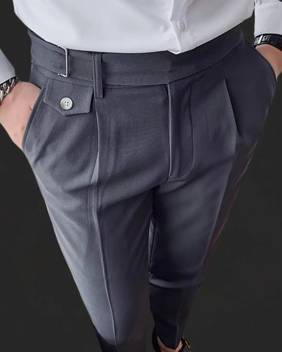 Pleated Trousers with Adjustable Waistband for Men