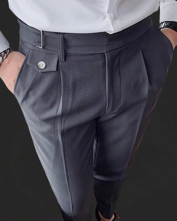 Pleated Trousers with Adjustable Waistband for Men