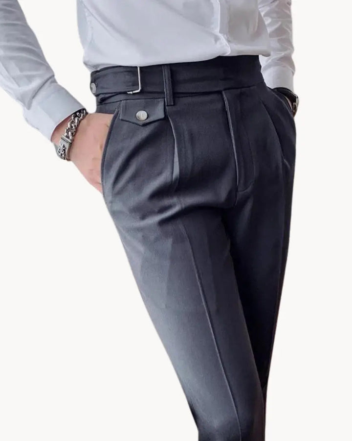 Pleated Trousers with Adjustable Waistband for Men