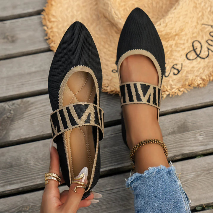 Pointed Toe Elastic Strap Flats for Women