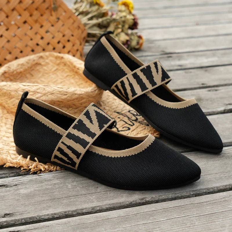 Pointed Toe Elastic Strap Flats for Women