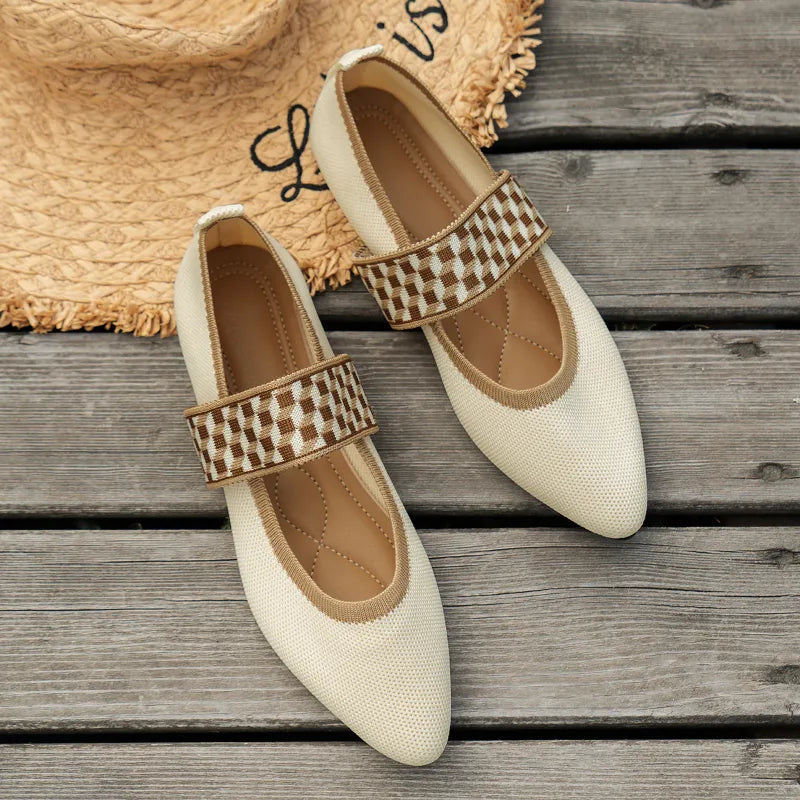 Pointed Toe Elastic Strap Flats for Women
