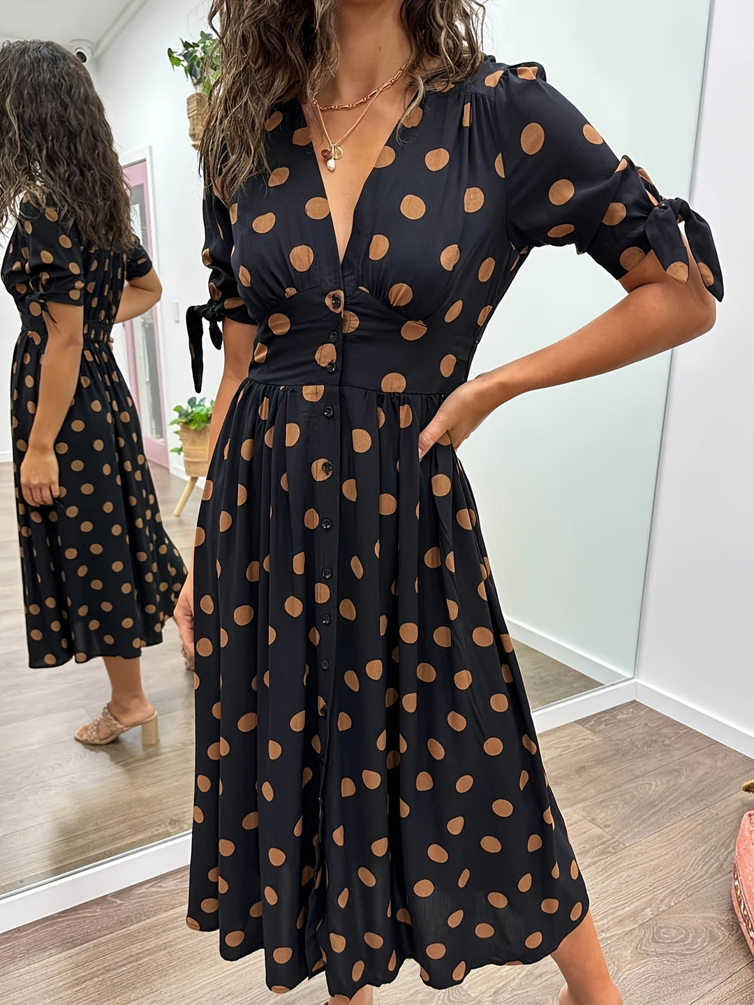Polka Dot Midi Dress Women