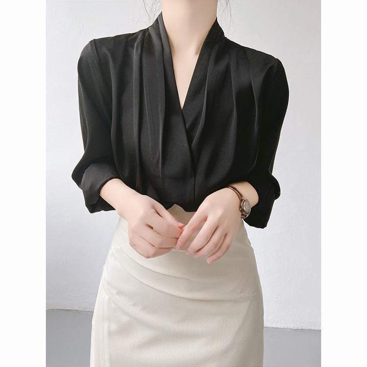 Puff Sleeve V-Neck Blouse for Women