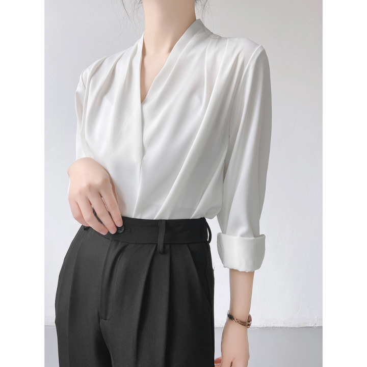 Puff Sleeve V-Neck Blouse for Women