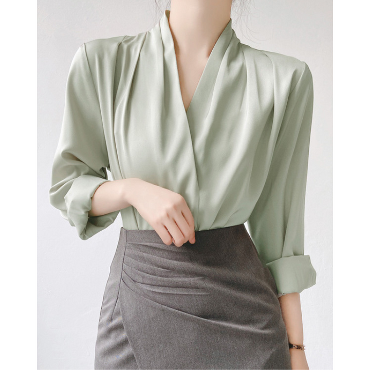 Puff Sleeve V-Neck Blouse for Women