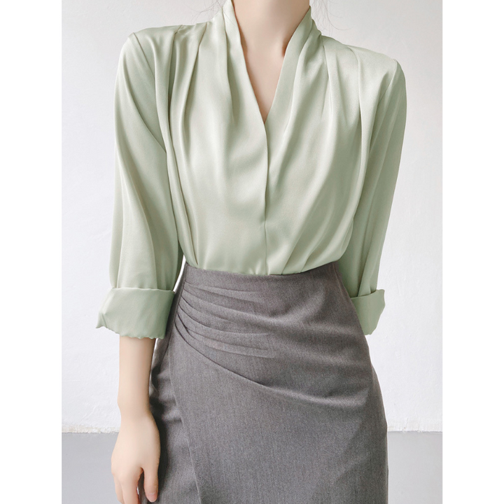 Puff Sleeve V-Neck Blouse for Women