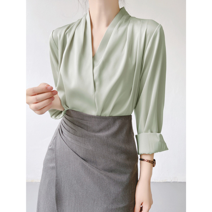 Puff Sleeve V-Neck Blouse for Women