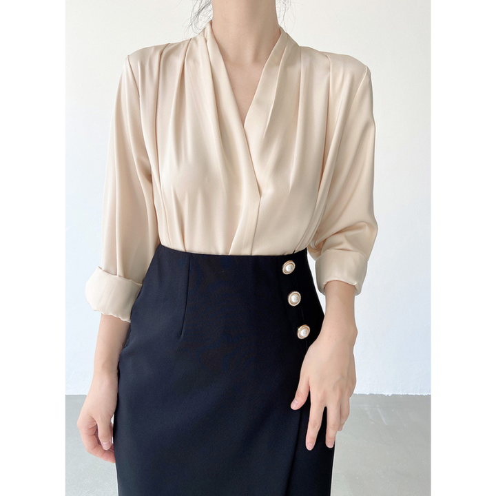 Puff Sleeve V-Neck Blouse for Women