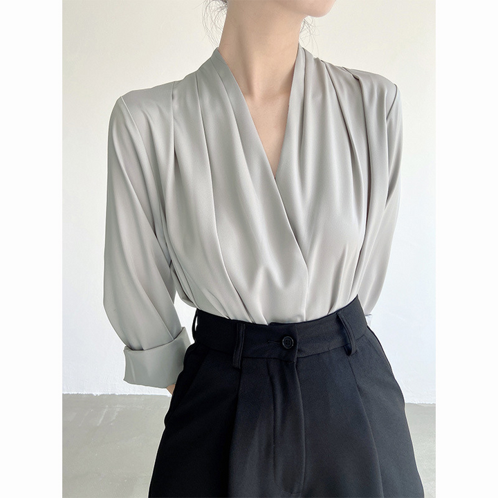 Puff Sleeve V-Neck Blouse for Women