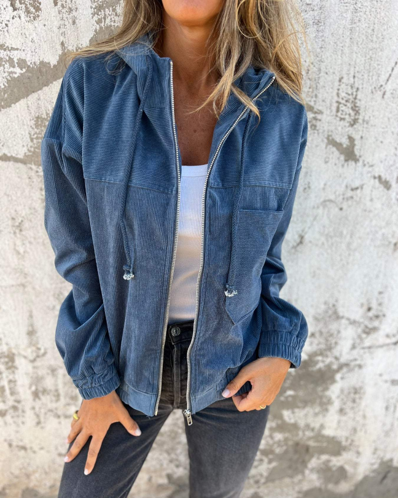 Ribbed Zip-Up Hoodie Jacket for Women