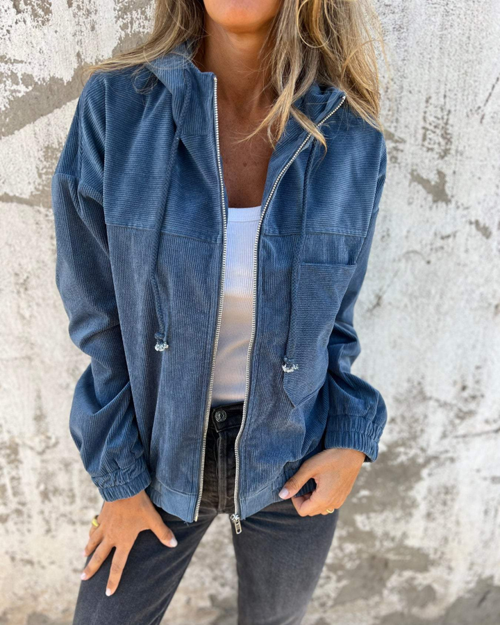 Ribbed Zip-Up Hoodie Jacket for Women