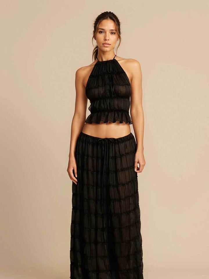 Backless Pleated Dress Set For Women