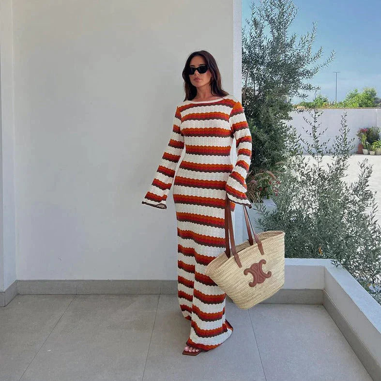 Mikayna | Elegant SAtriped Knit Maxi Dress