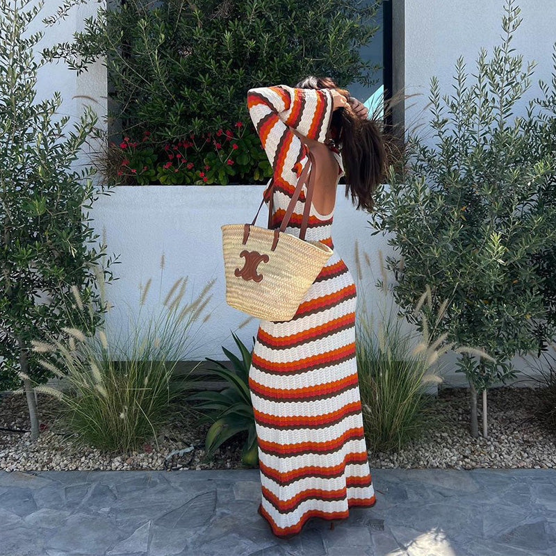 Mikayna | Elegant SAtriped Knit Maxi Dress