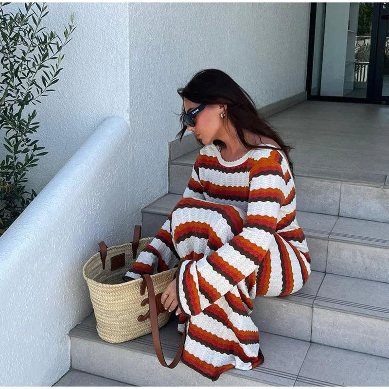 Mikayna | Elegant SAtriped Knit Maxi Dress