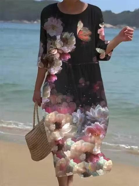 Daness | Elegant Flowered Dress With Belly Cover