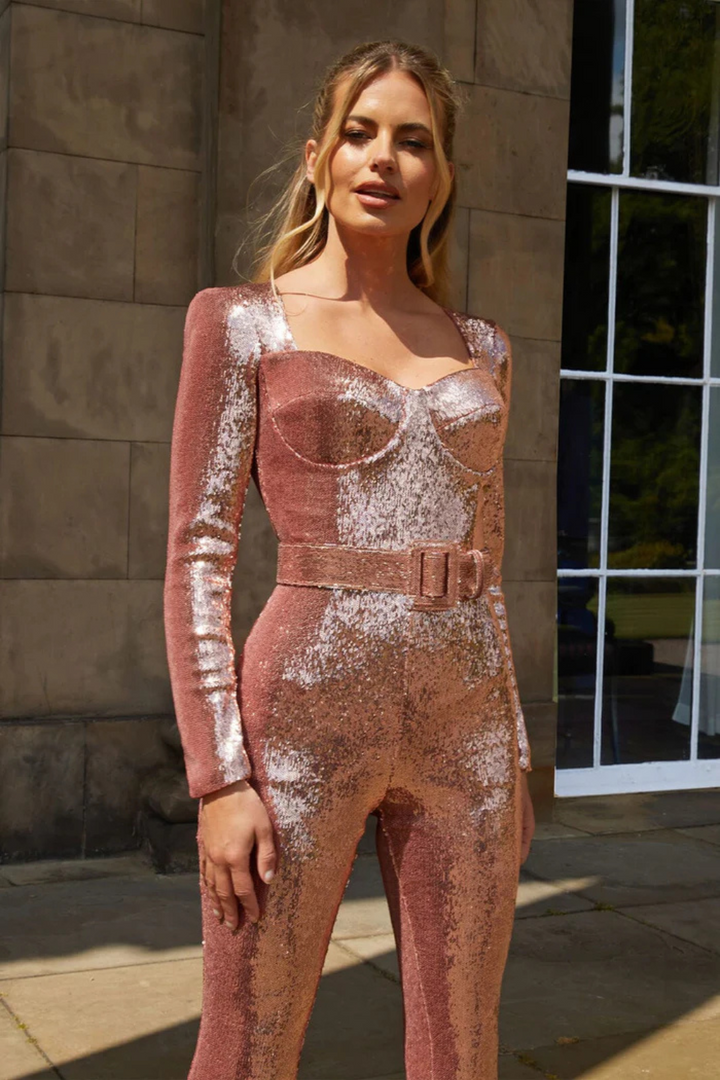 Sequin Belted Jumpsuit for Women