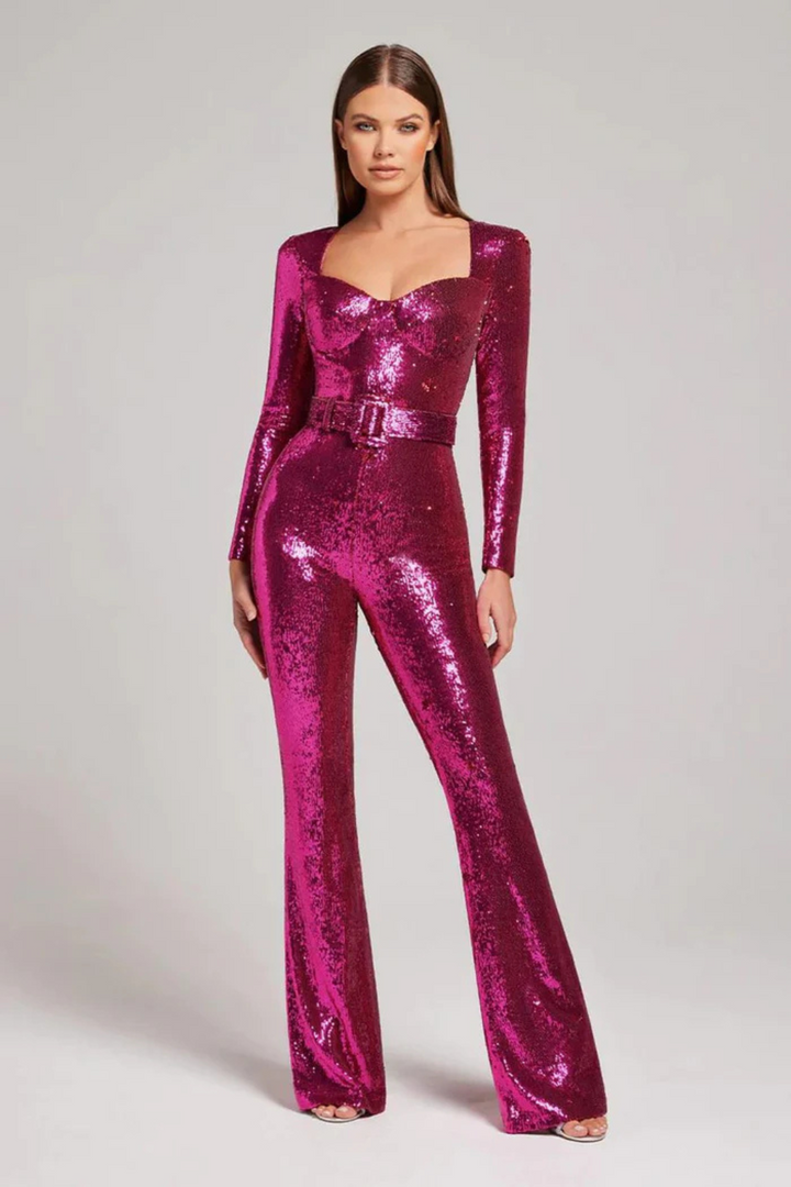 Sequin Belted Jumpsuit for Women