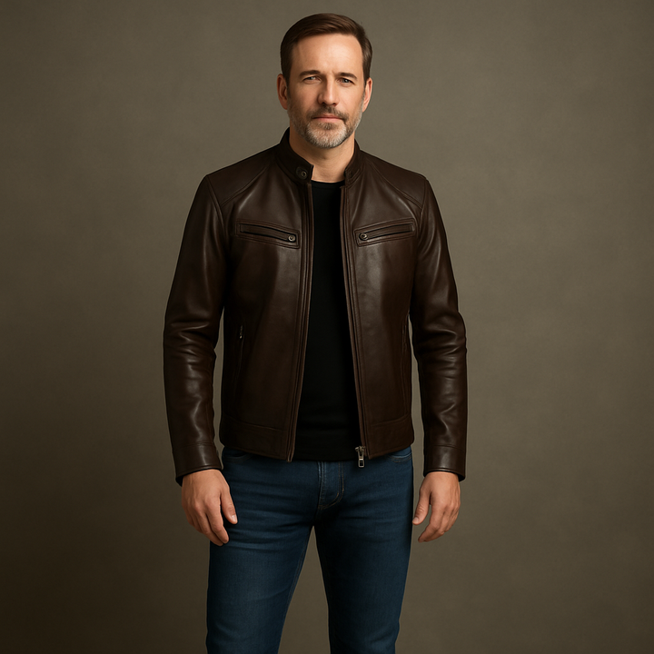 Slim-Cut Leather Jacket for Men