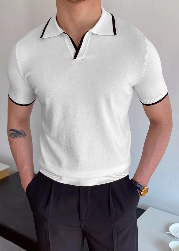 Slim Fit Knit Polo Shirt with Polo Collar for Men