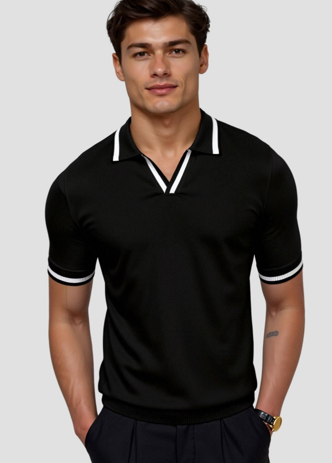 Slim Fit Knit Polo Shirt with Polo Collar for Men