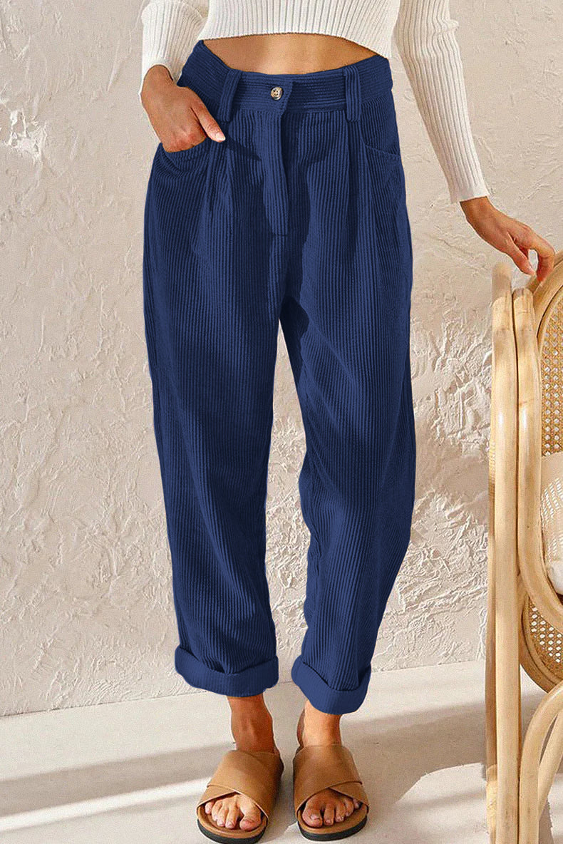 Budave | Velour Trousers With Mid-Rise Waist, Zipper And Side Pockets