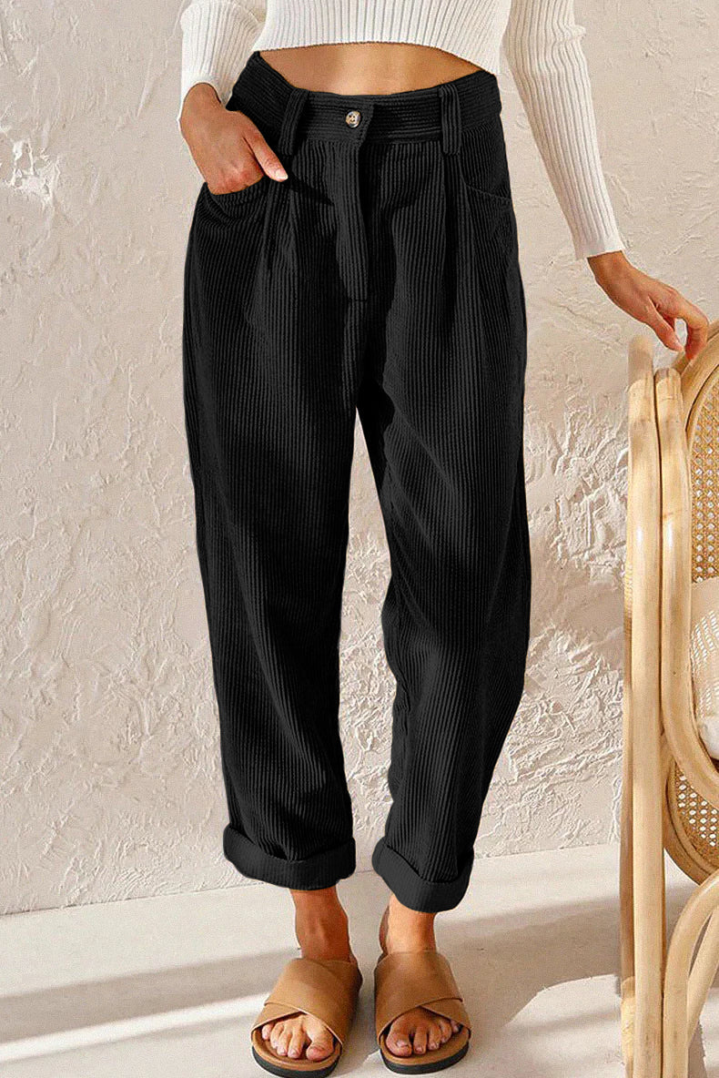 Budave | Velour Trousers With Mid-Rise Waist, Zipper And Side Pockets