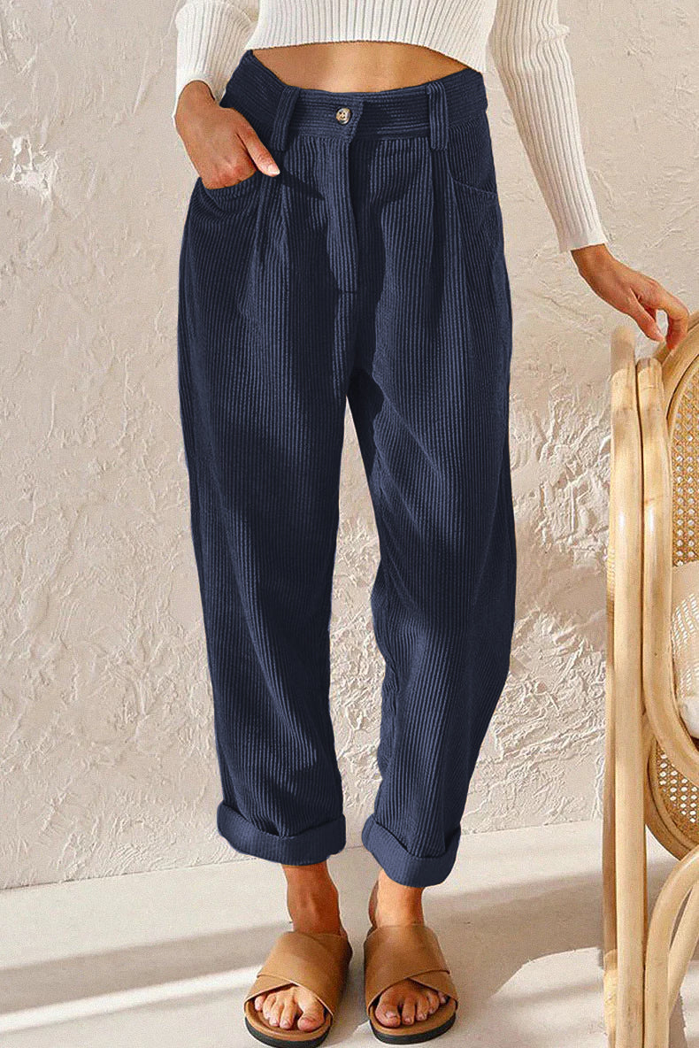 Budave | Velour Trousers With Mid-Rise Waist, Zipper And Side Pockets