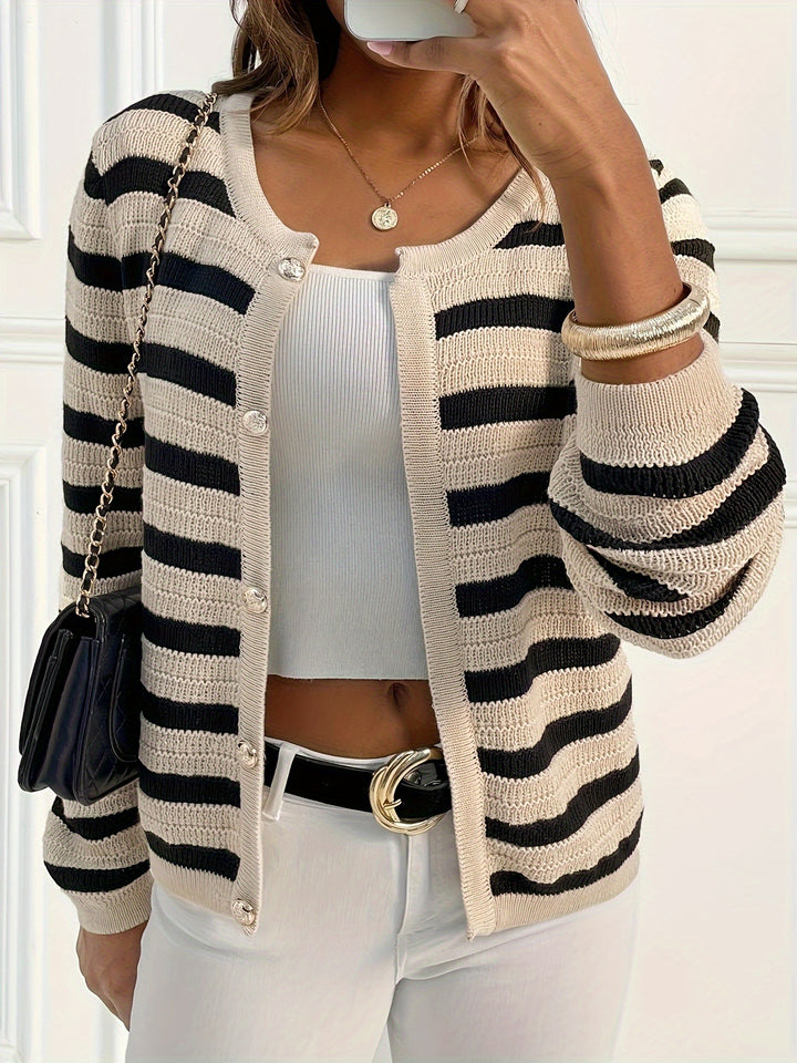 Striped Cardigan With Modern Button