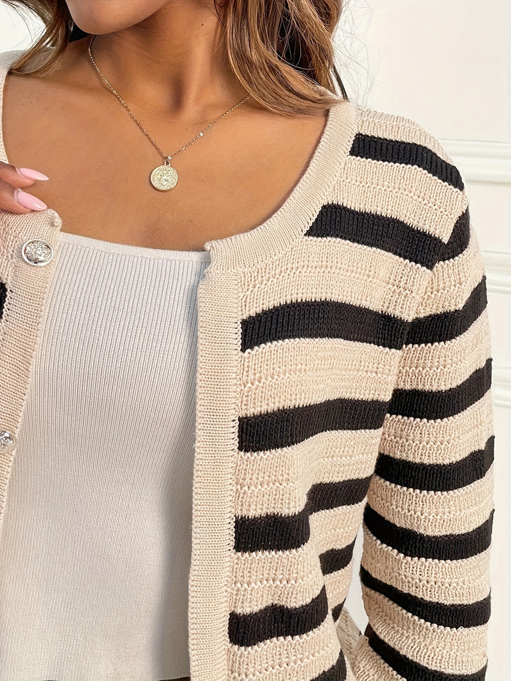 Striped Cardigan With Modern Button
