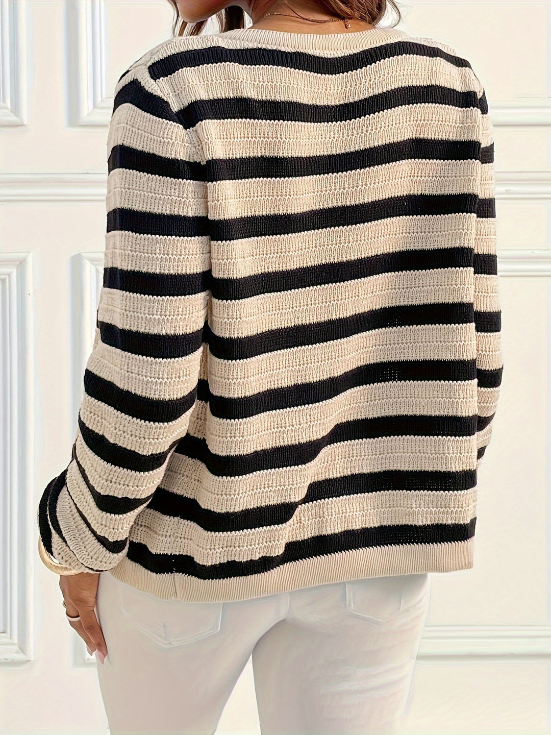 Striped Cardigan With Modern Button
