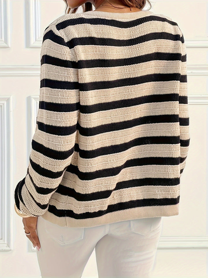 Striped Cardigan With Modern Button
