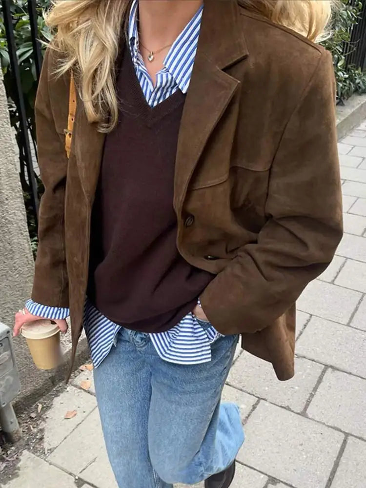 Suede-Style Blazer Office Jacket for Women