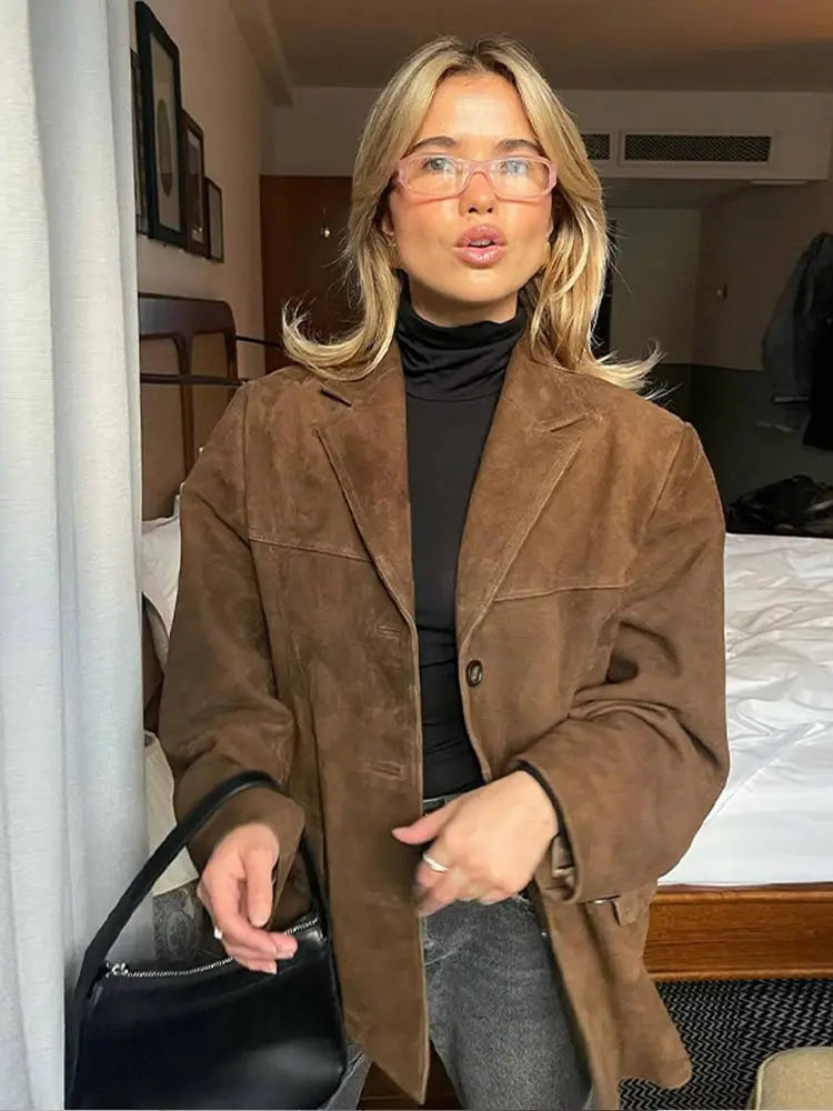 Suede-Style Blazer Office Jacket for Women