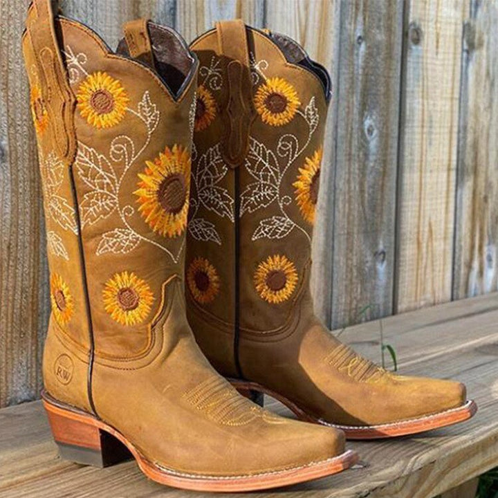 Sunflower Pattern Boots for Women