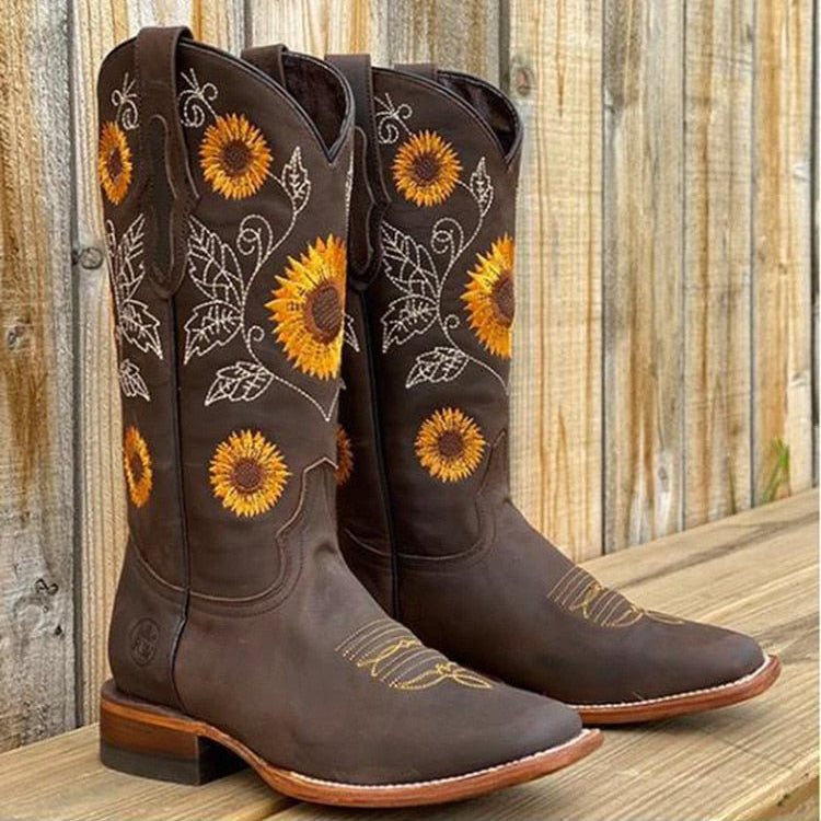 Sunflower Pattern Boots for Women