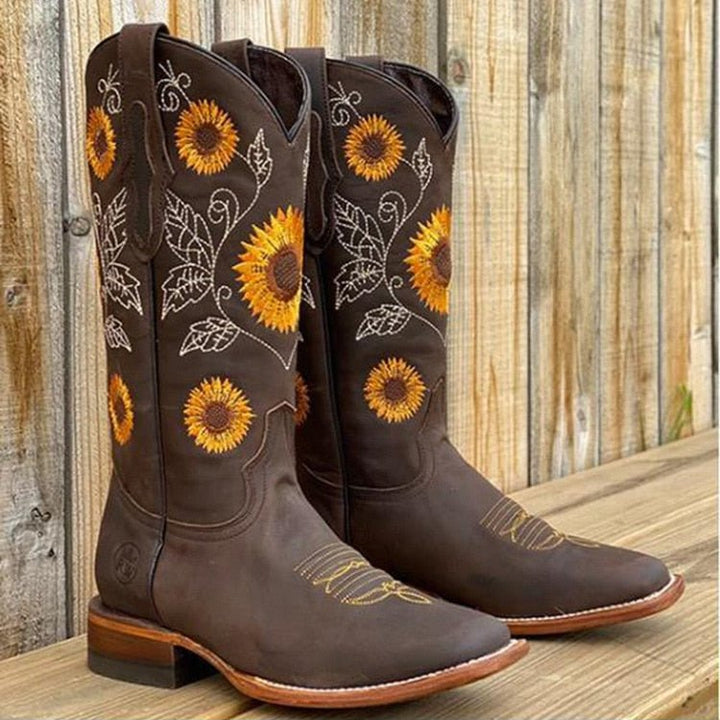 Sunflower Pattern Boots for Women