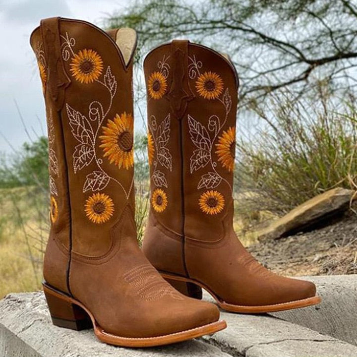 Sunflower Pattern Boots for Women