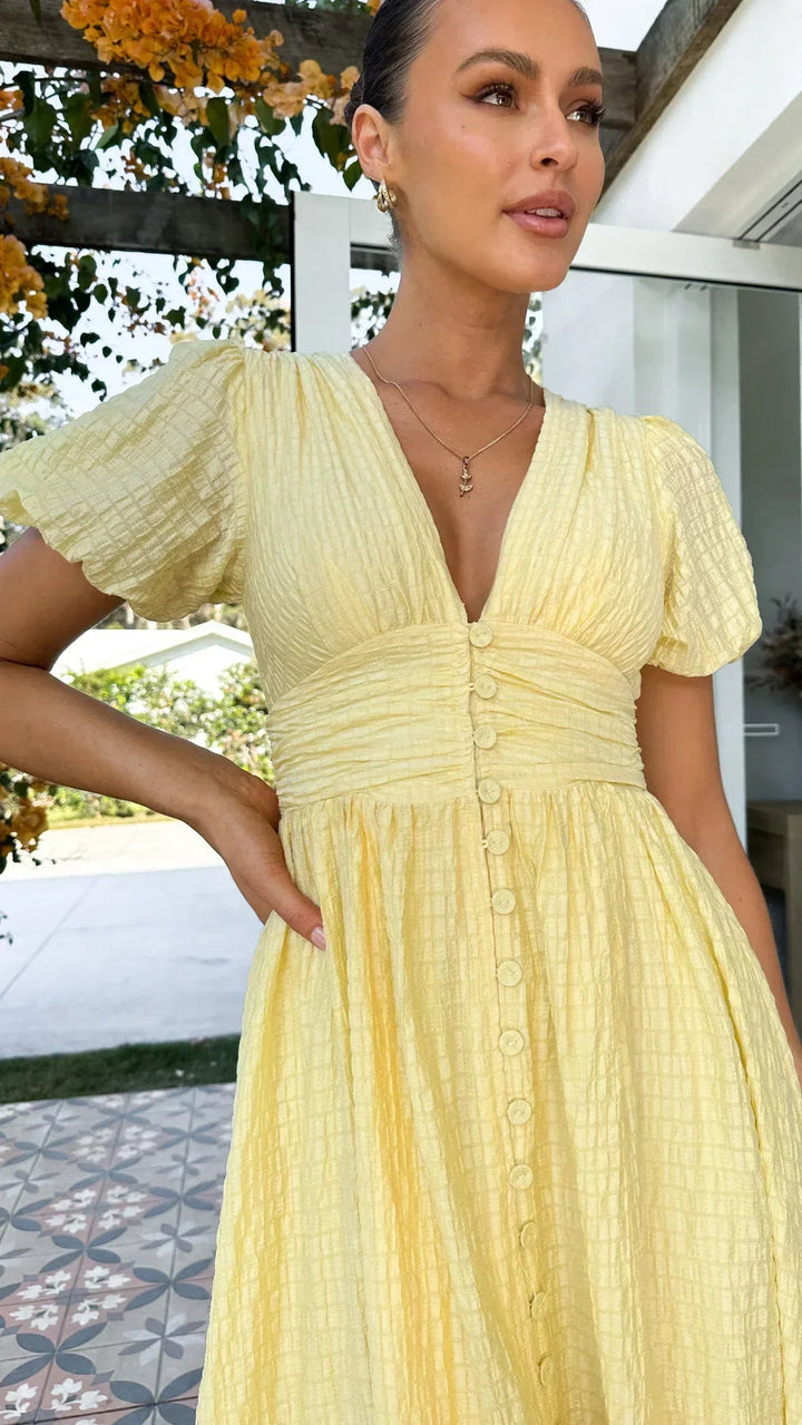 Textured Puff Sleeve Midi Dress Women