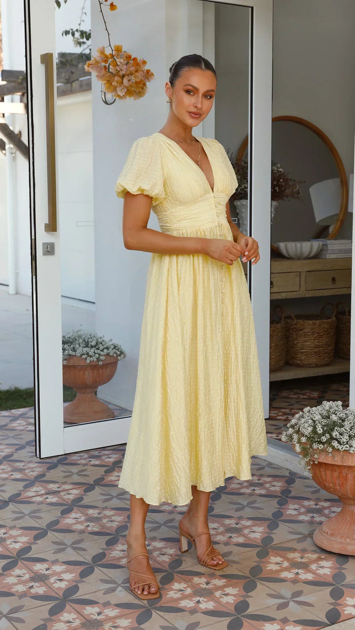 Textured Puff Sleeve Midi Dress Women
