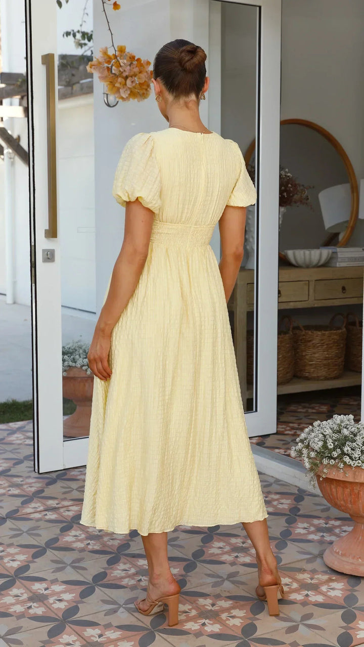 Textured Puff Sleeve Midi Dress Women