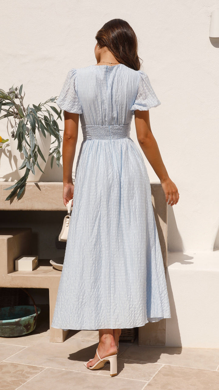 Textured Puff Sleeve Midi Dress Women