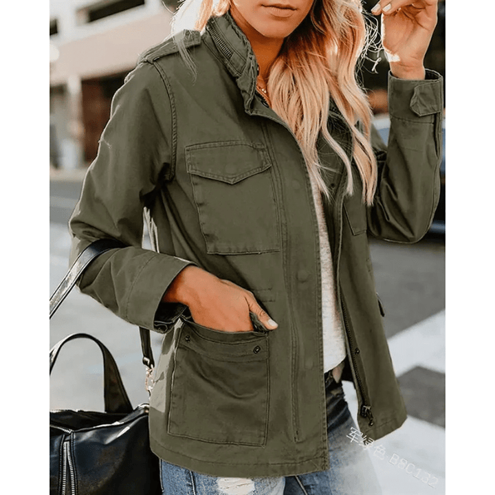 Utility Jacket Women – Elastic Waist & Flap Pockets