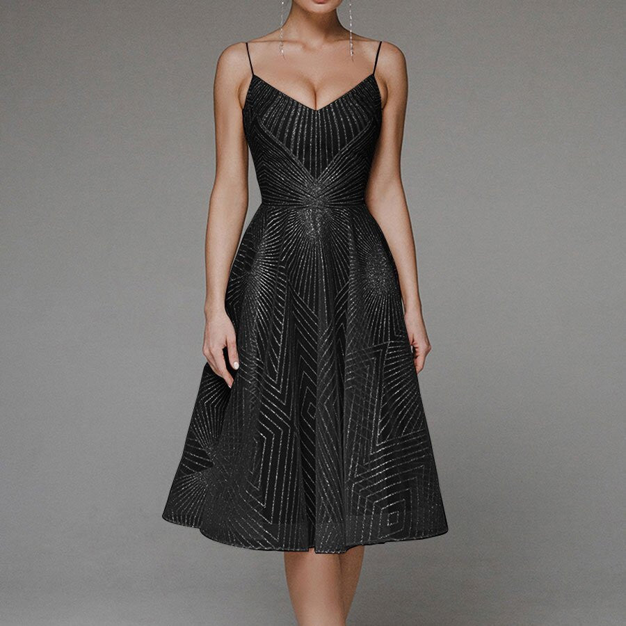 Vena fashionable A-line dress with V-neck